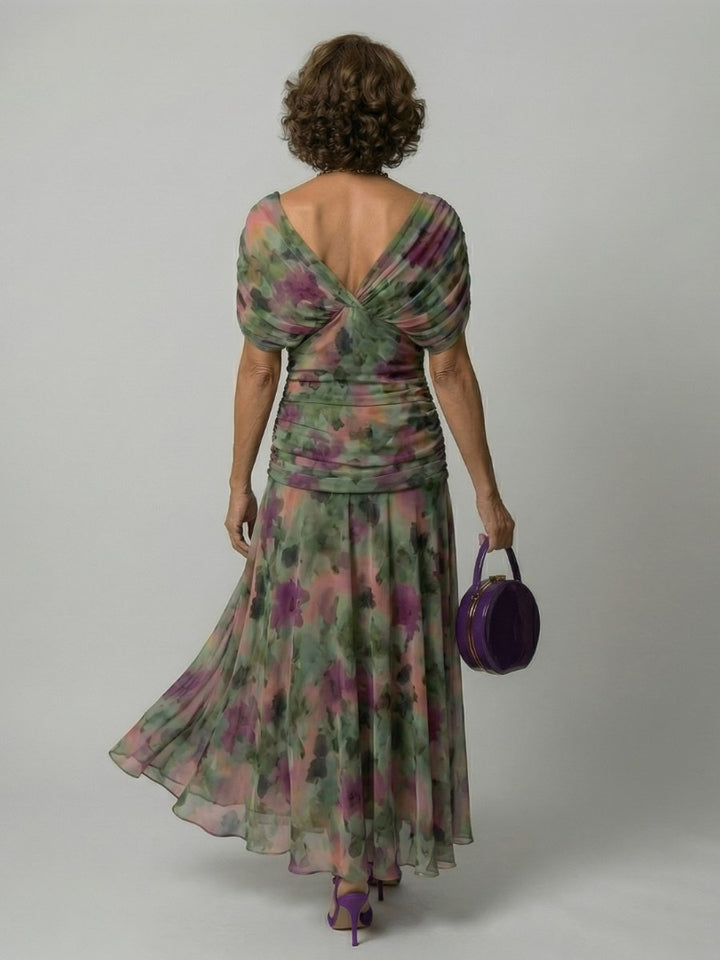 Women's Floral Off-Shoulder Draped-Neckline Midi Dress