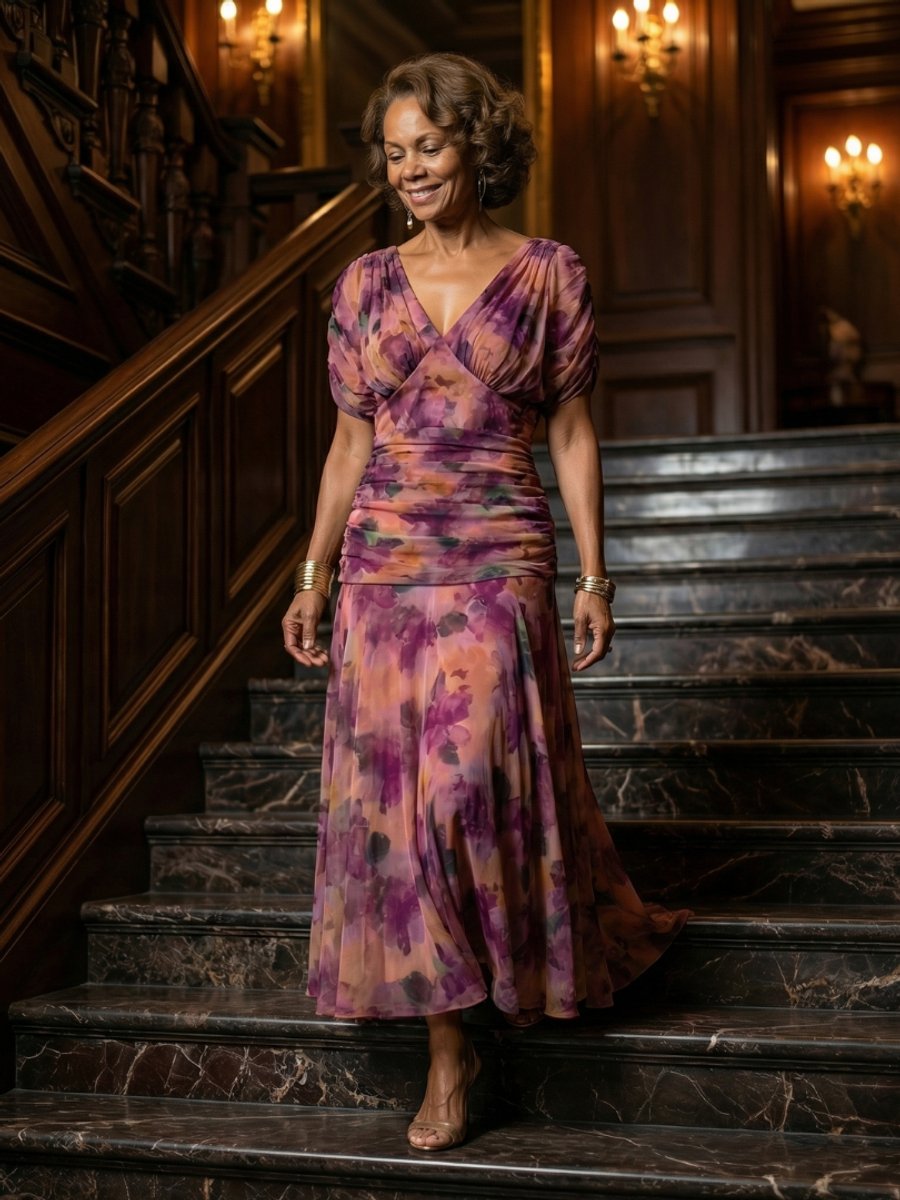 Women's Floral Off-Shoulder Draped-Neckline Midi Dress