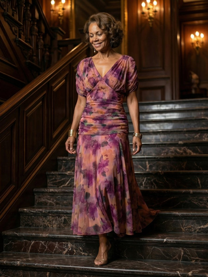 Women's Floral Off-Shoulder Draped-Neckline Midi Dress