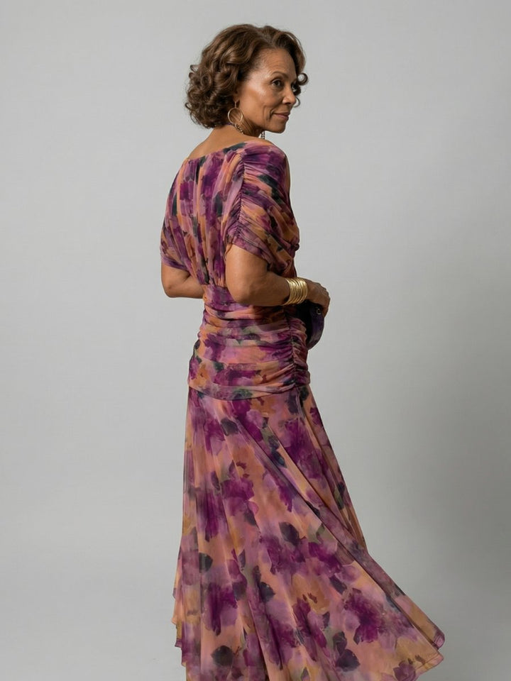 Women's Floral Off-Shoulder Draped-Neckline Midi Dress