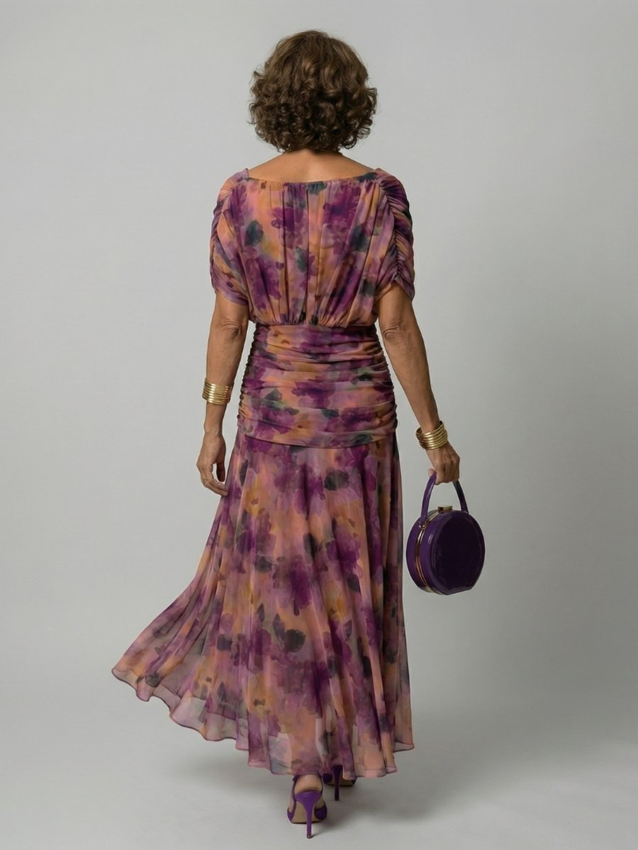 Women's Floral Off-Shoulder Draped-Neckline Midi Dress