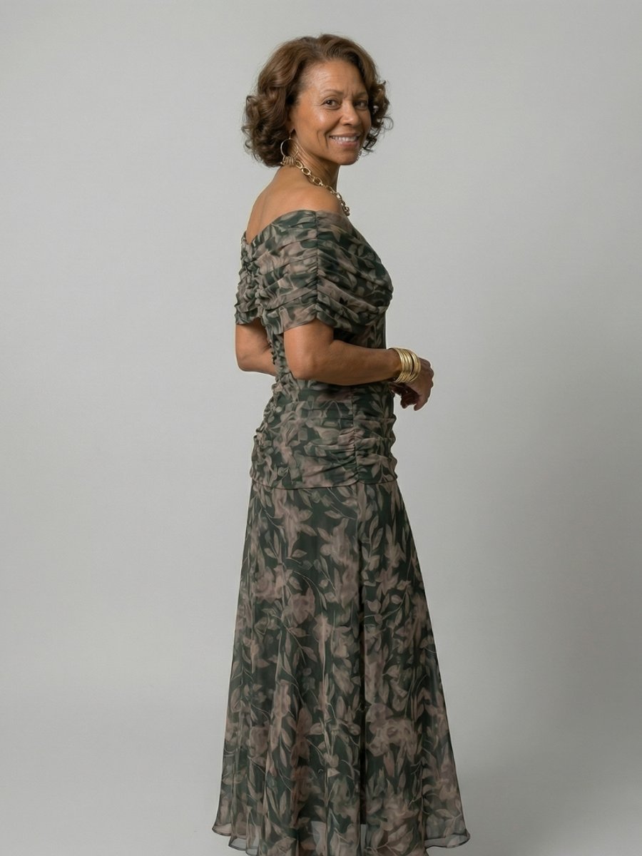 Women's Floral Off-Shoulder Draped-Neckline Midi Dress