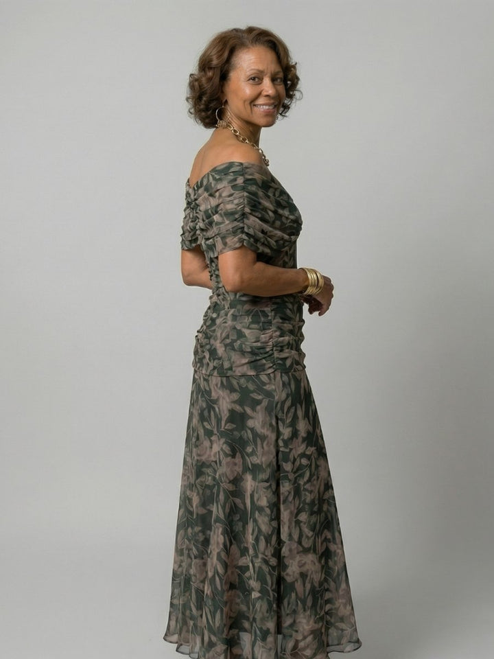 Women's Floral Off-Shoulder Draped-Neckline Midi Dress