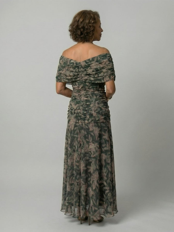 Women's Floral Off-Shoulder Draped-Neckline Midi Dress