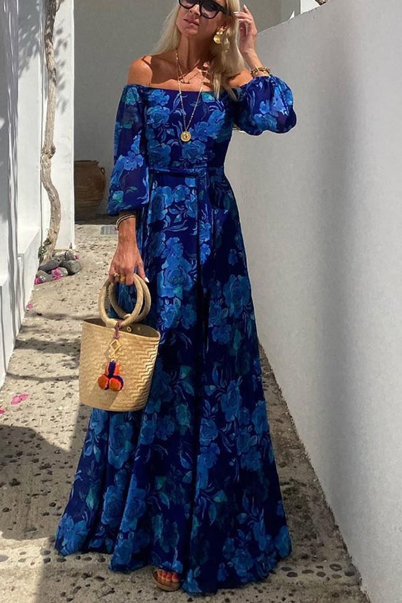Women's Floral Off-Shoulder Long Sleeve Maxi Mother of the Bride Dress