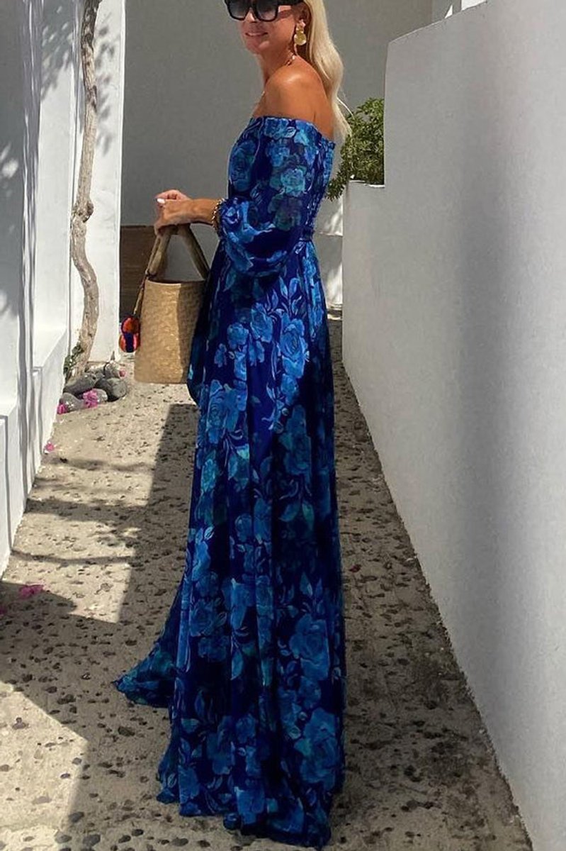 Women's Floral Off-Shoulder Long Sleeve Maxi Mother of the Bride Dress