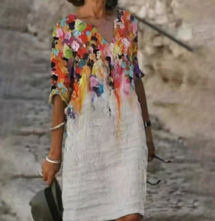 Women's Floral V-Neck Loose-Fit Midi Dress