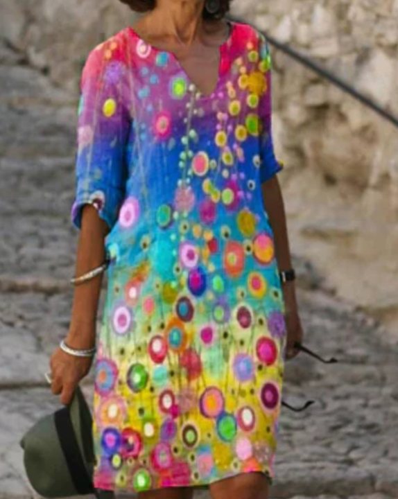 Women's Floral V-Neck Loose-Fit Midi Dress - Multicolor