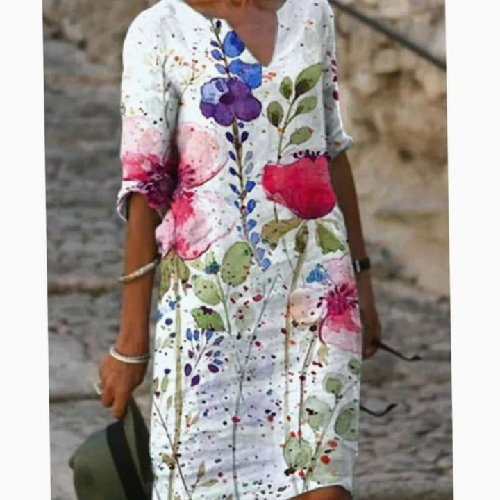 Women's Floral V-Neck Loose-Fit Midi Dress
