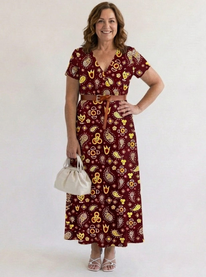 Women's Floral V-Neck Short Sleeve Midi Maxi Dress