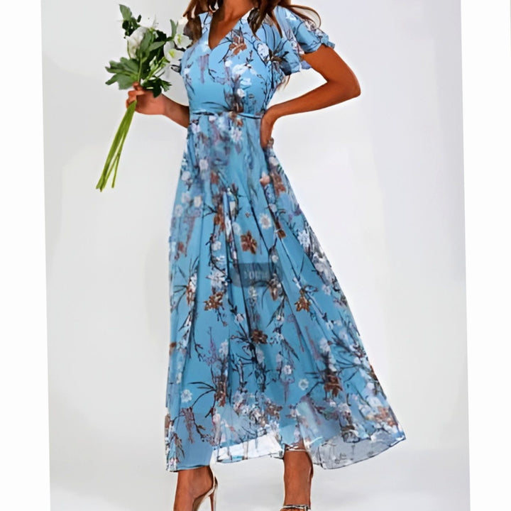 Women's Flutter-Sleeve V-Neck Floral Maxi Dress