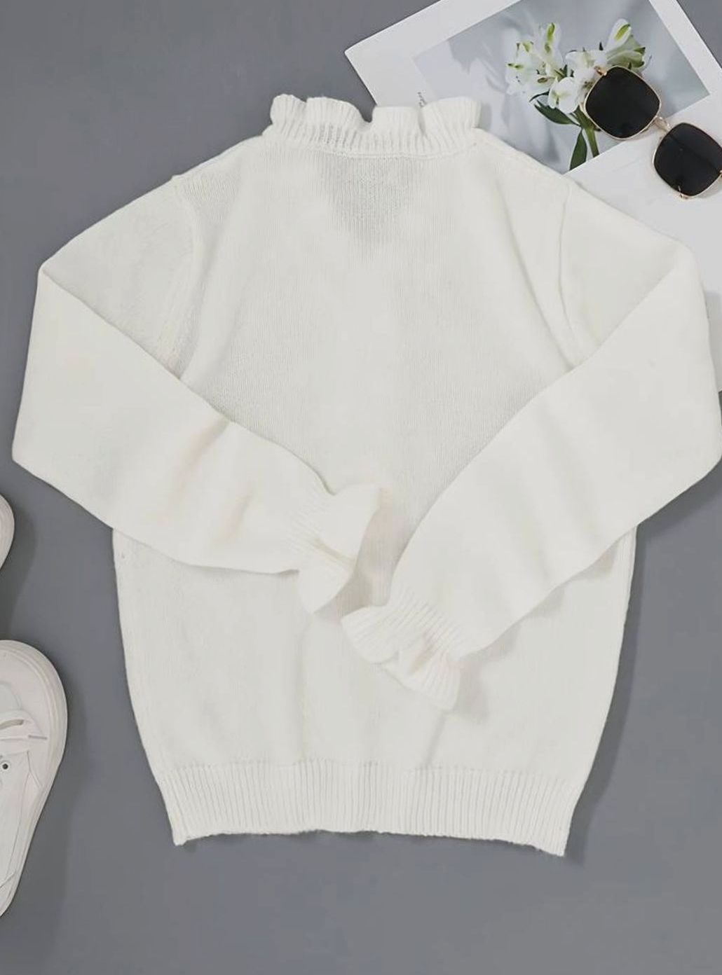 Women's Frilly Ruffle Blouse Long-Sleeve V-Neck Decorative Button Top