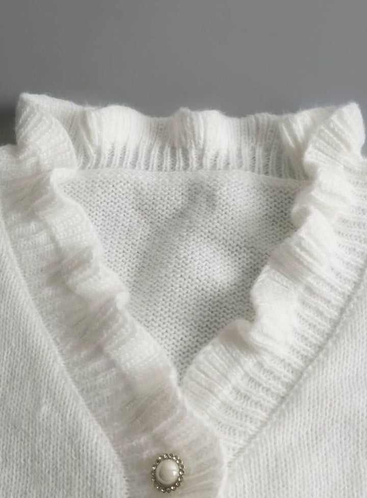 Women's Frilly Ruffle Blouse Long-Sleeve V-Neck Decorative Button Top