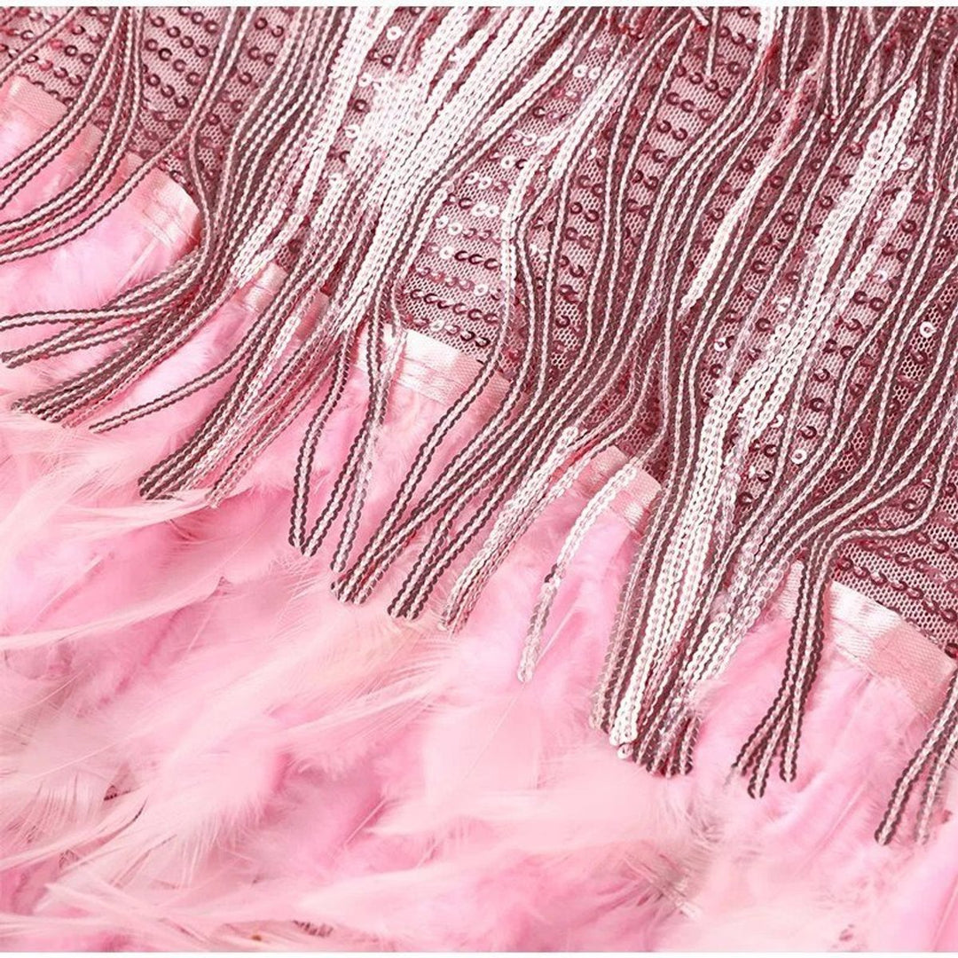 Women's Fringe Feather-Trim Spaghetti-Strap Mini Cocktail Dress