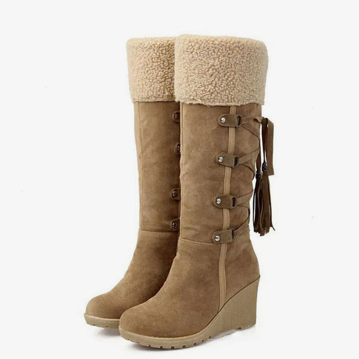Women's Fur-Trim Wedge Knee-High Winter Boots - Brown