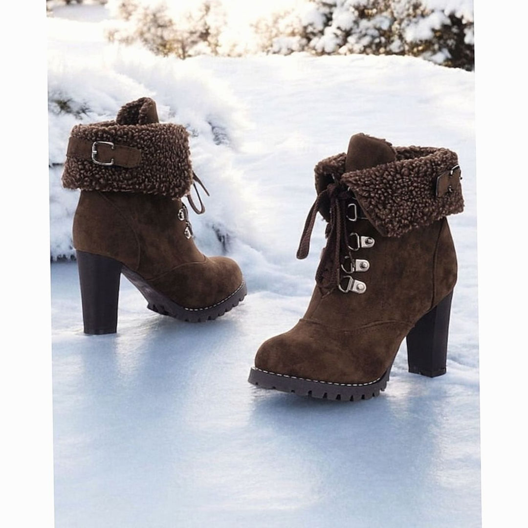 Women's Fur-Trimmed Lace-Up Heeled Snow Boots