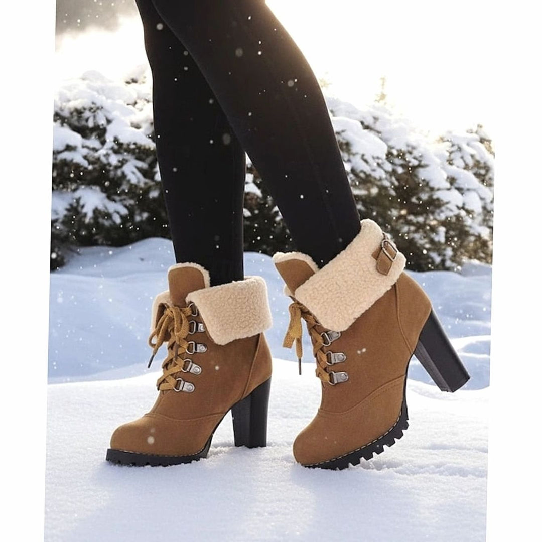 Women's Fur-Trimmed Lace-Up Heeled Snow Boots
