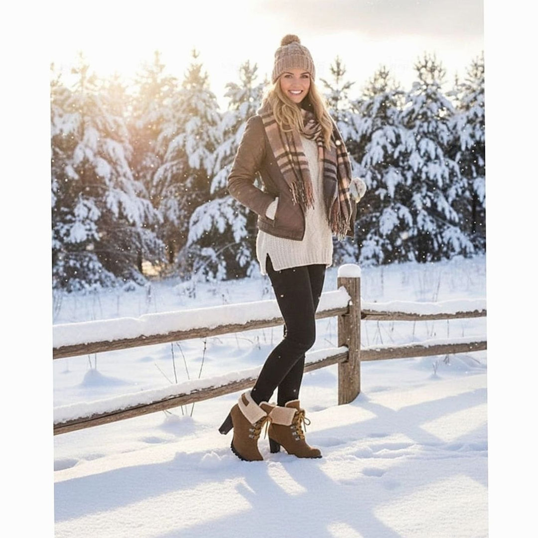 Women's Fur-Trimmed Lace-Up Heeled Snow Boots