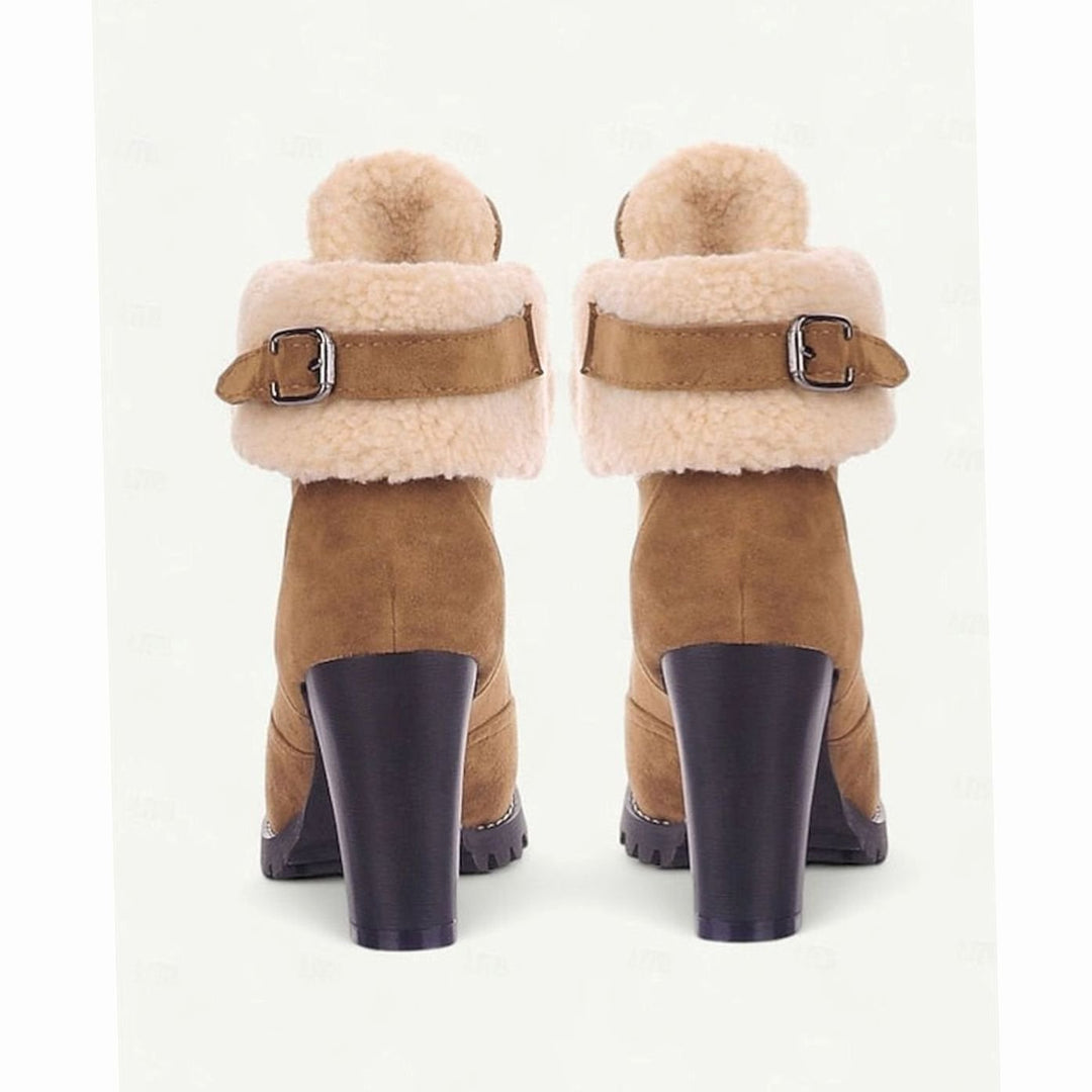 Women's Fur-Trimmed Lace-Up Heeled Snow Boots