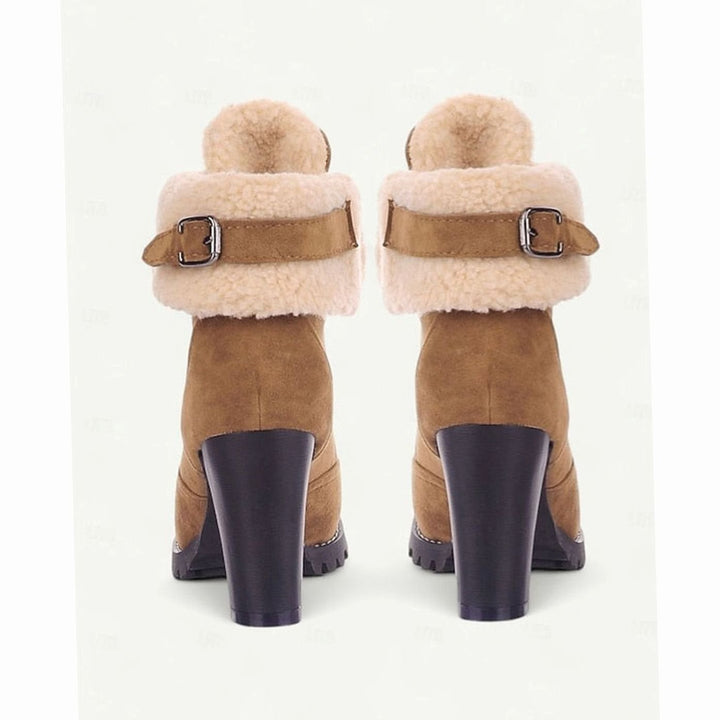Women's Fur-Trimmed Lace-Up Heeled Snow Boots