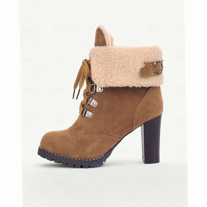 Women's Fur-Trimmed Lace-Up Heeled Snow Boots