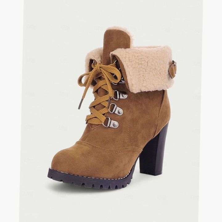 Women's Fur-Trimmed Lace-Up Heeled Snow Boots