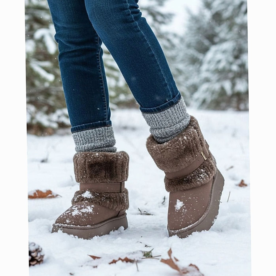 Women's Fur-Trimmed Slip-On Winter Snow Boots