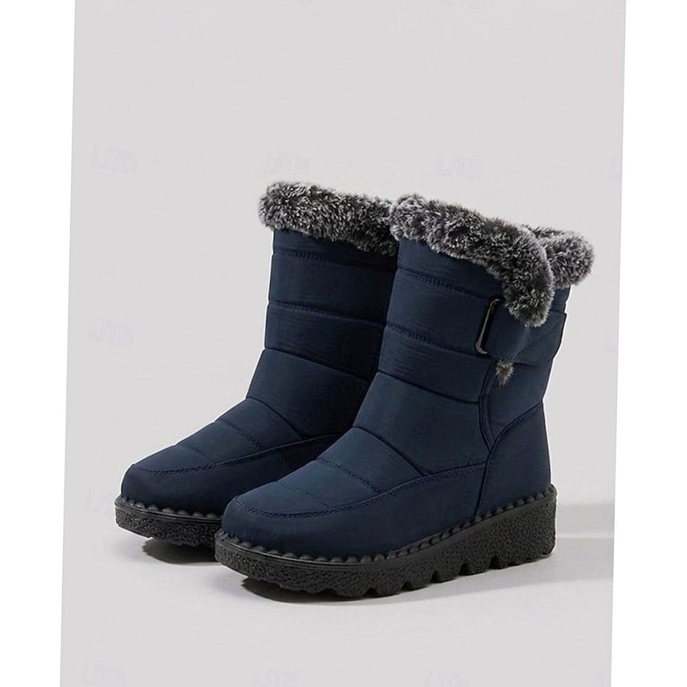 Women's Fur-Trimmed Slip-On Winter Snow Boots, Black - Blue