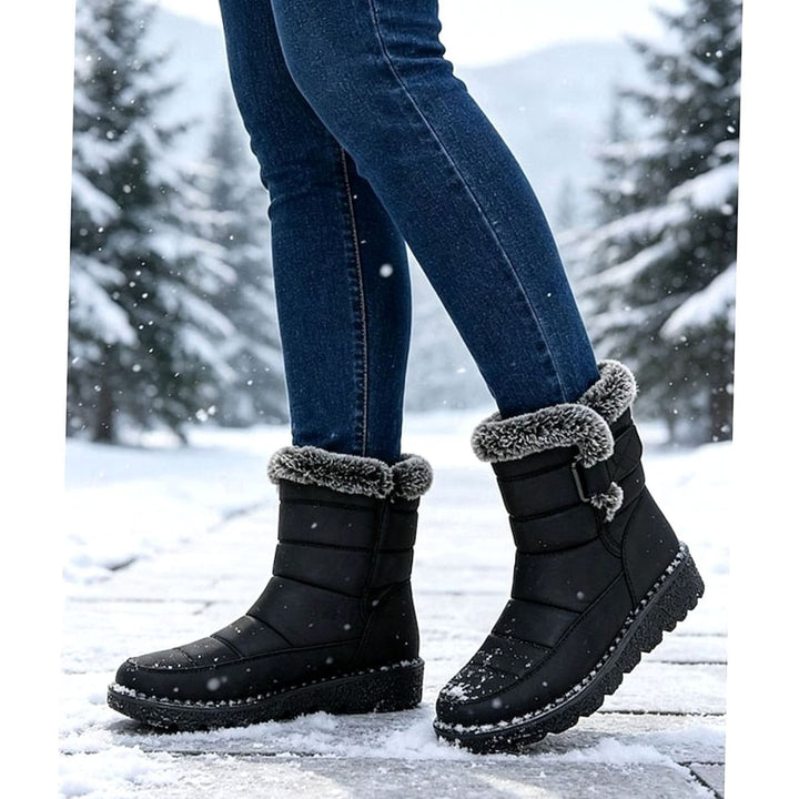 Women's Fur-Trimmed Slip-On Winter Snow Boots, Black