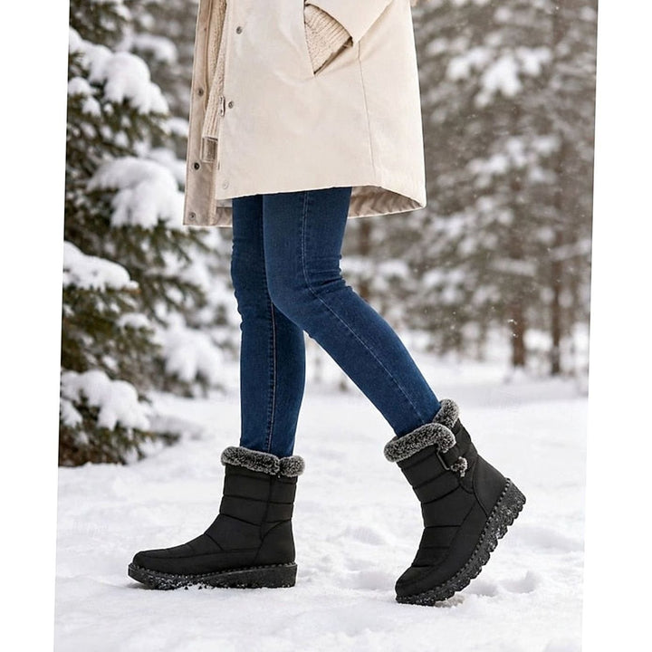 Women's Fur-Trimmed Slip-On Winter Snow Boots, Black