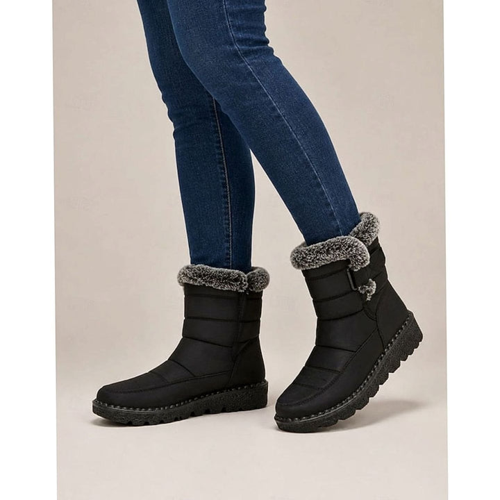 Women's Fur-Trimmed Slip-On Winter Snow Boots, Black