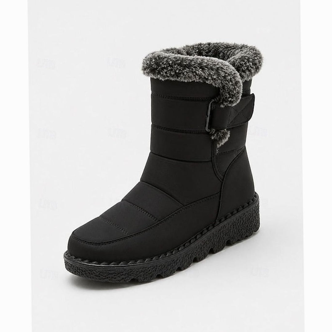 Women's Fur-Trimmed Slip-On Winter Snow Boots, Black