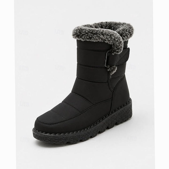 Women's Fur-Trimmed Slip-On Winter Snow Boots, Black