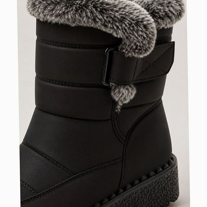 Women's Fur-Trimmed Slip-On Winter Snow Boots, Black