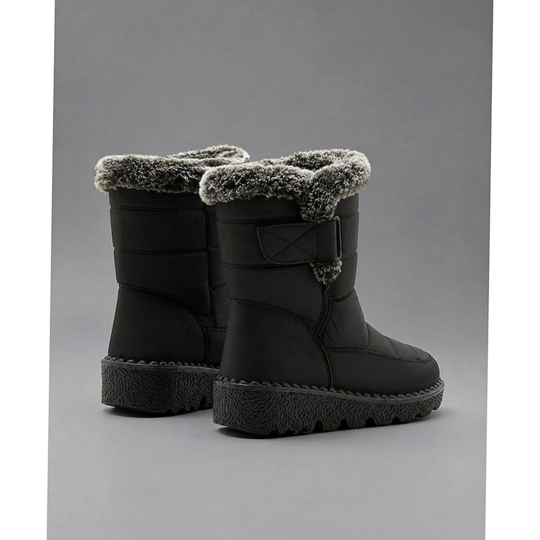 Women's Fur-Trimmed Slip-On Winter Snow Boots, Black