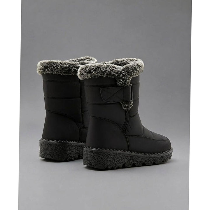 Women's Fur-Trimmed Slip-On Winter Snow Boots, Black
