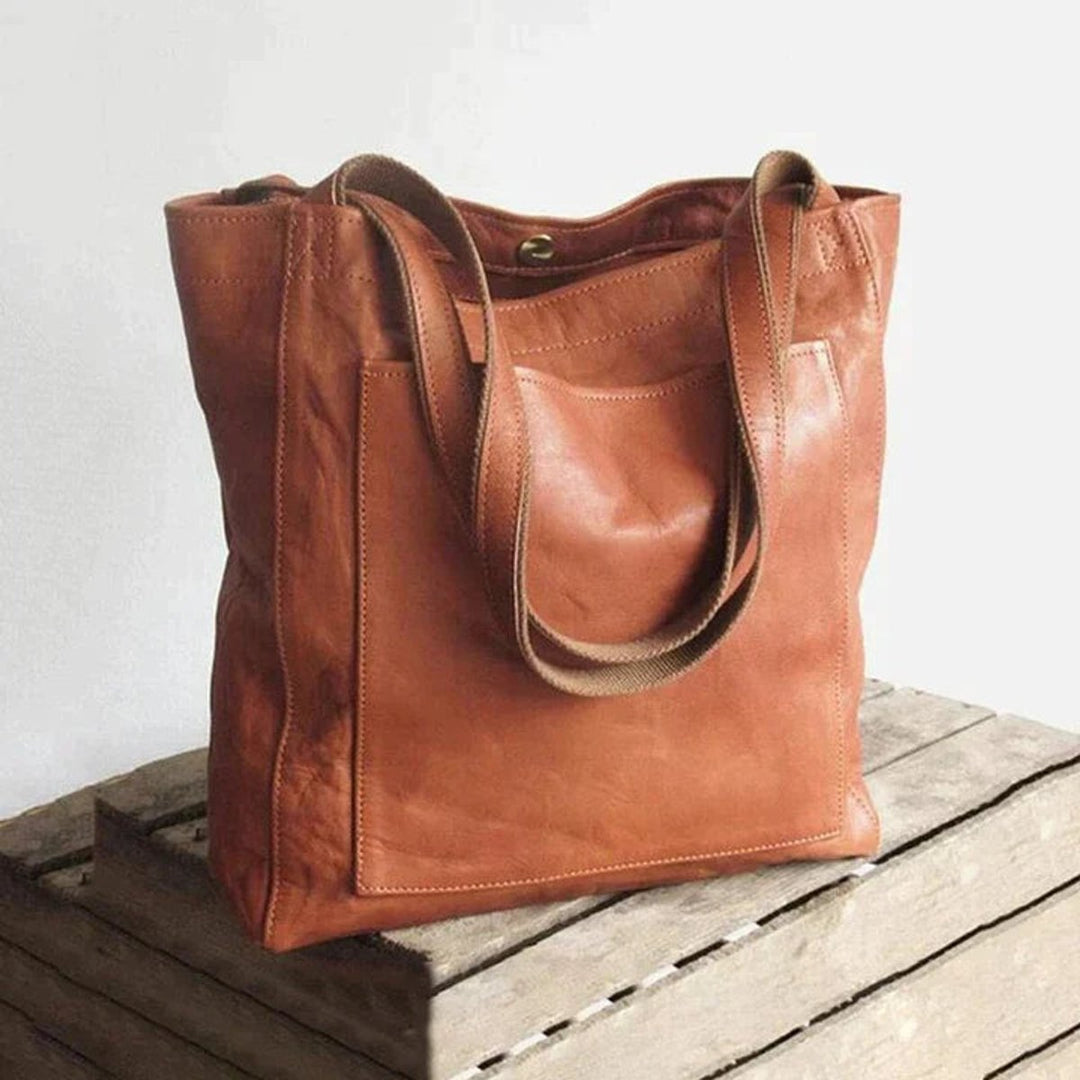 Women's Genuine Leather Spacious Shoulder Tote Bag - Braun