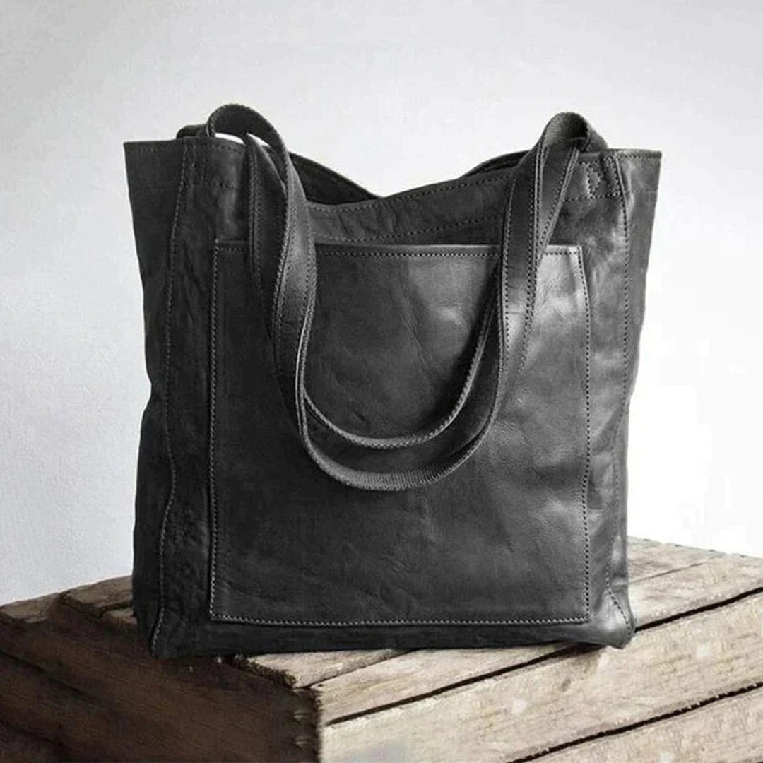Women's Genuine Leather Spacious Shoulder Tote Bag - Schwarz