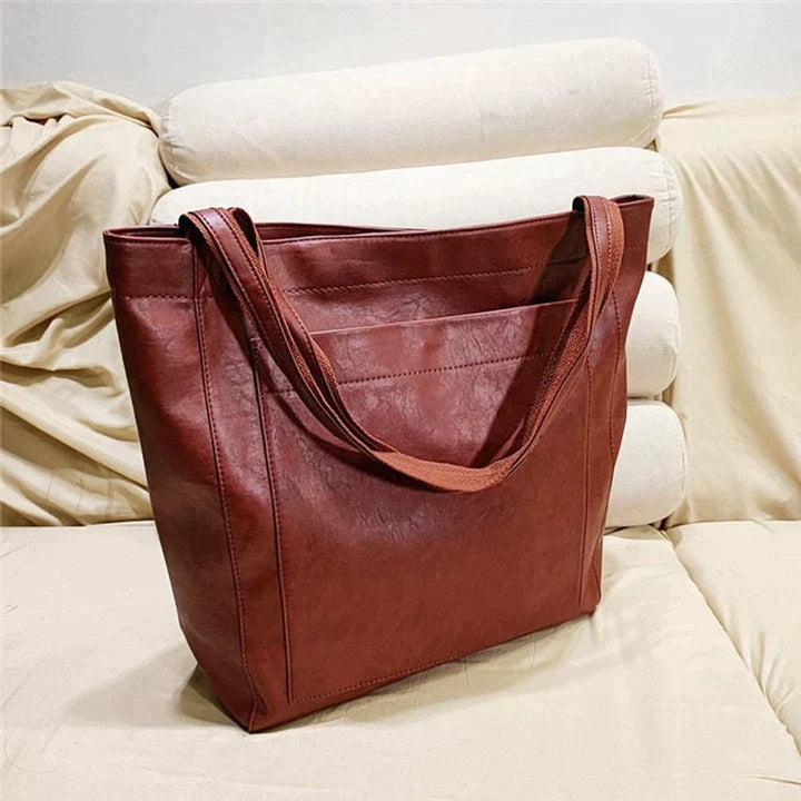 Women's Genuine Leather Spacious Shoulder Tote Bag - Rot