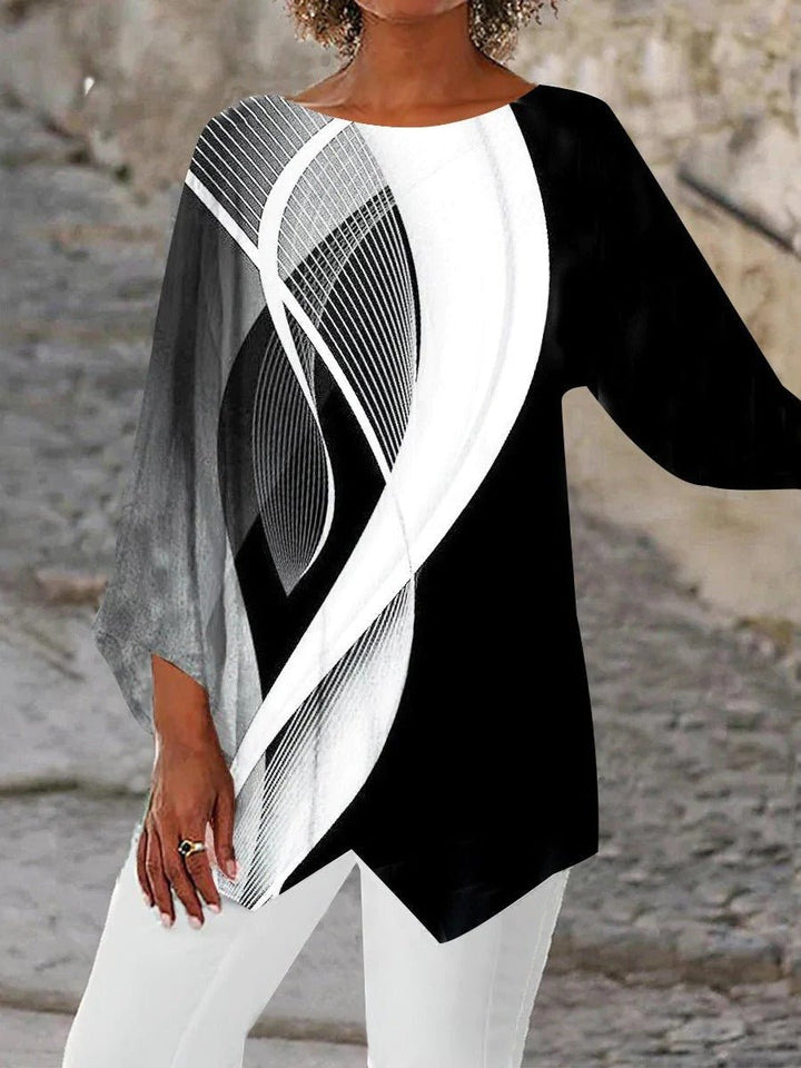 Women's Geometric Print Long Sleeve Asymmetric Hem Tunic