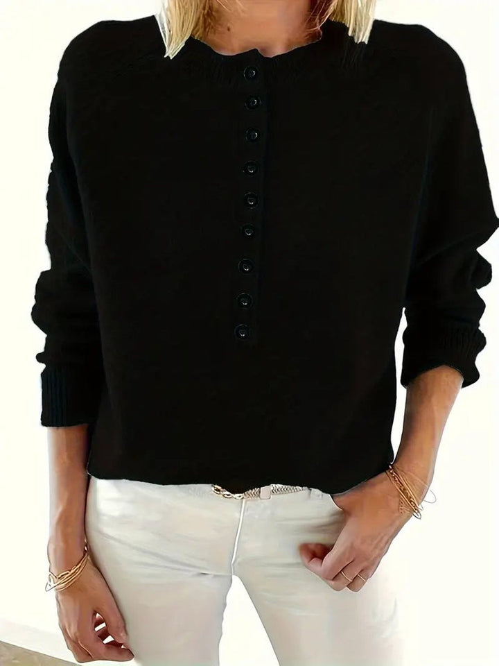 Women's Half-Button V-Neck Pullover Knit Sweater
