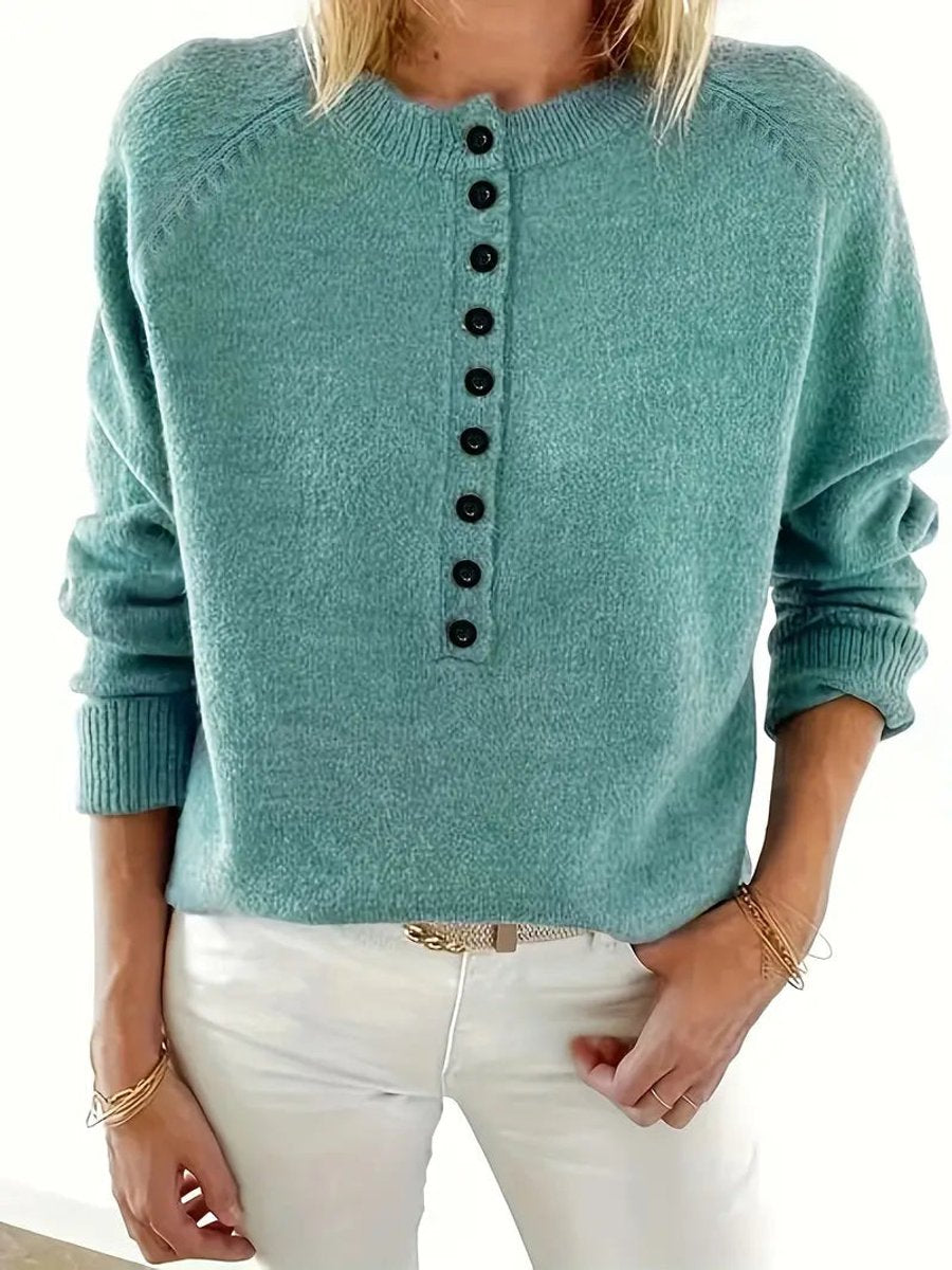 Women's Half-Button V-Neck Pullover Knit Sweater