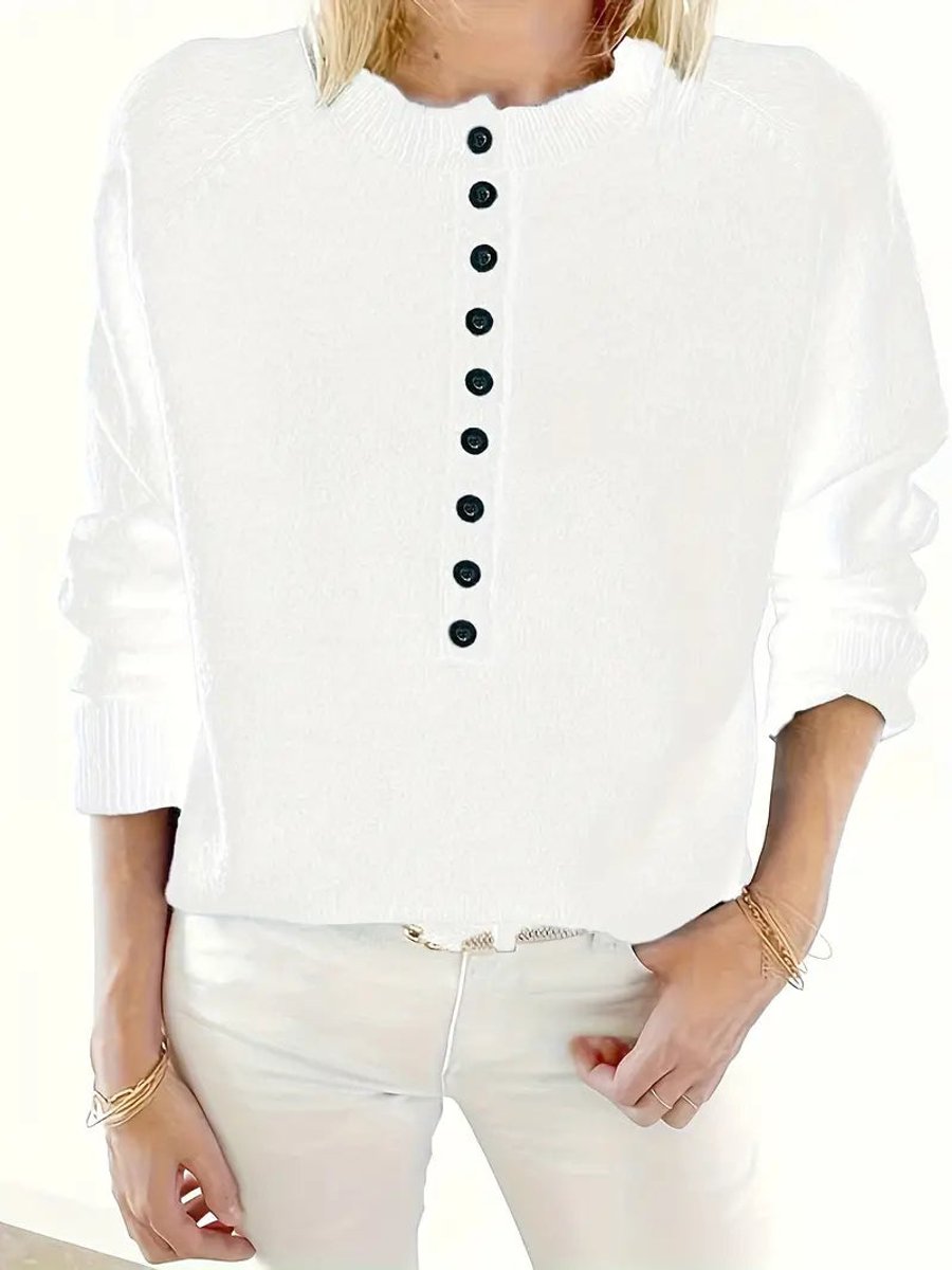 Women's Half-Button V-Neck Pullover Knit Sweater