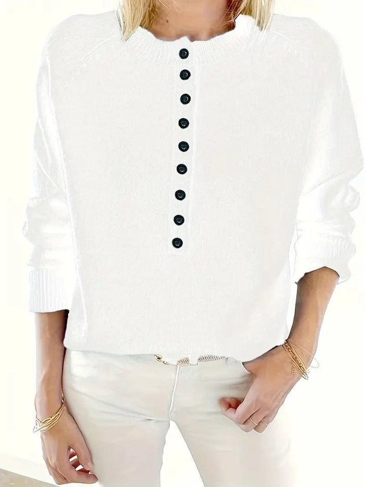 Women's Half-Button V-Neck Pullover Knit Sweater