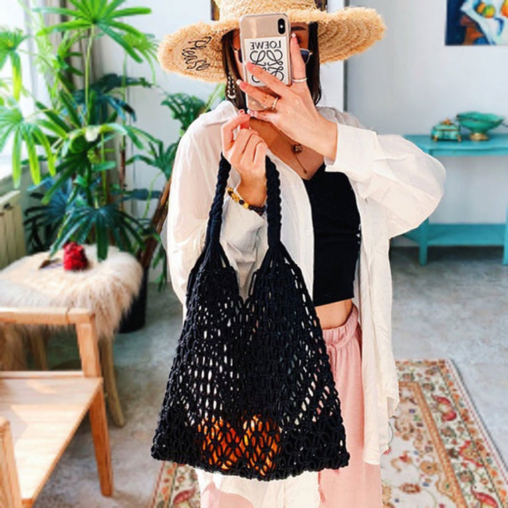 Women's Handwoven Macrame Cotton Market Tote Bag