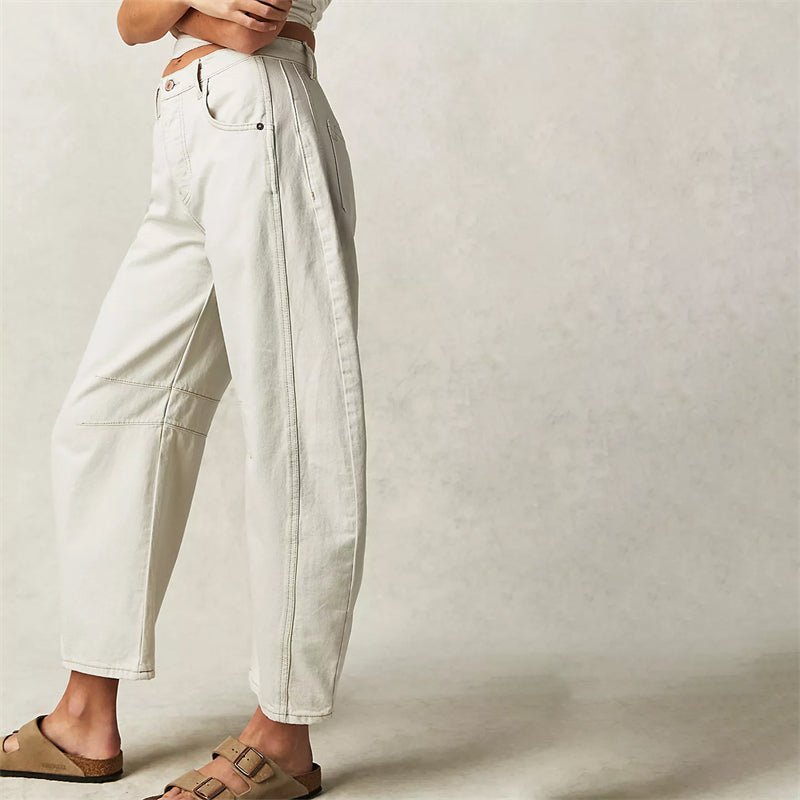 Women's High-Rise Barrel Leg Relaxed Fit Acid-Wash Jeans