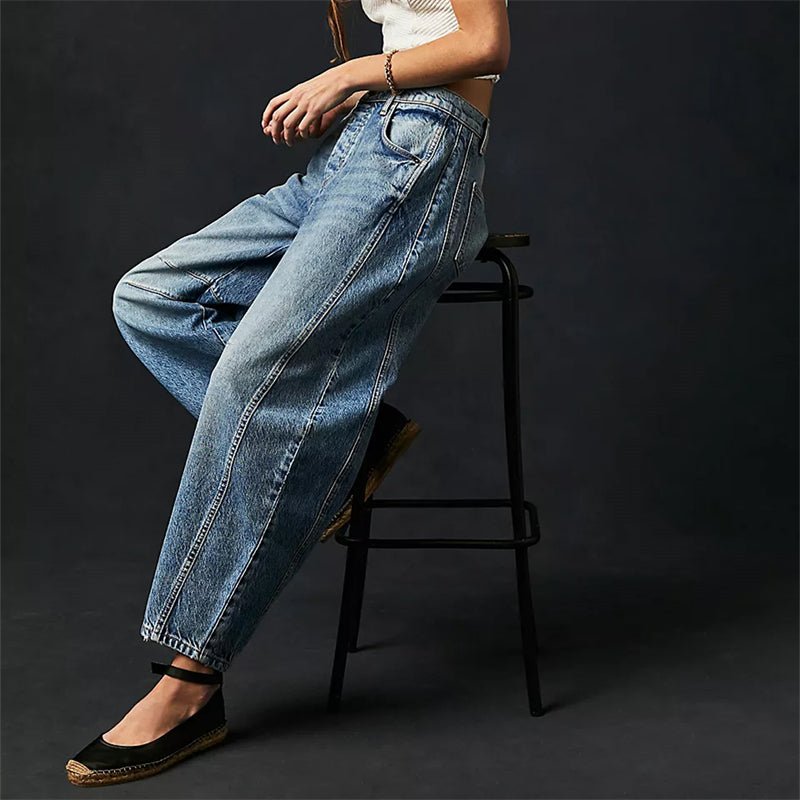 Women's High-Rise Barrel Leg Relaxed Fit Acid-Wash Jeans