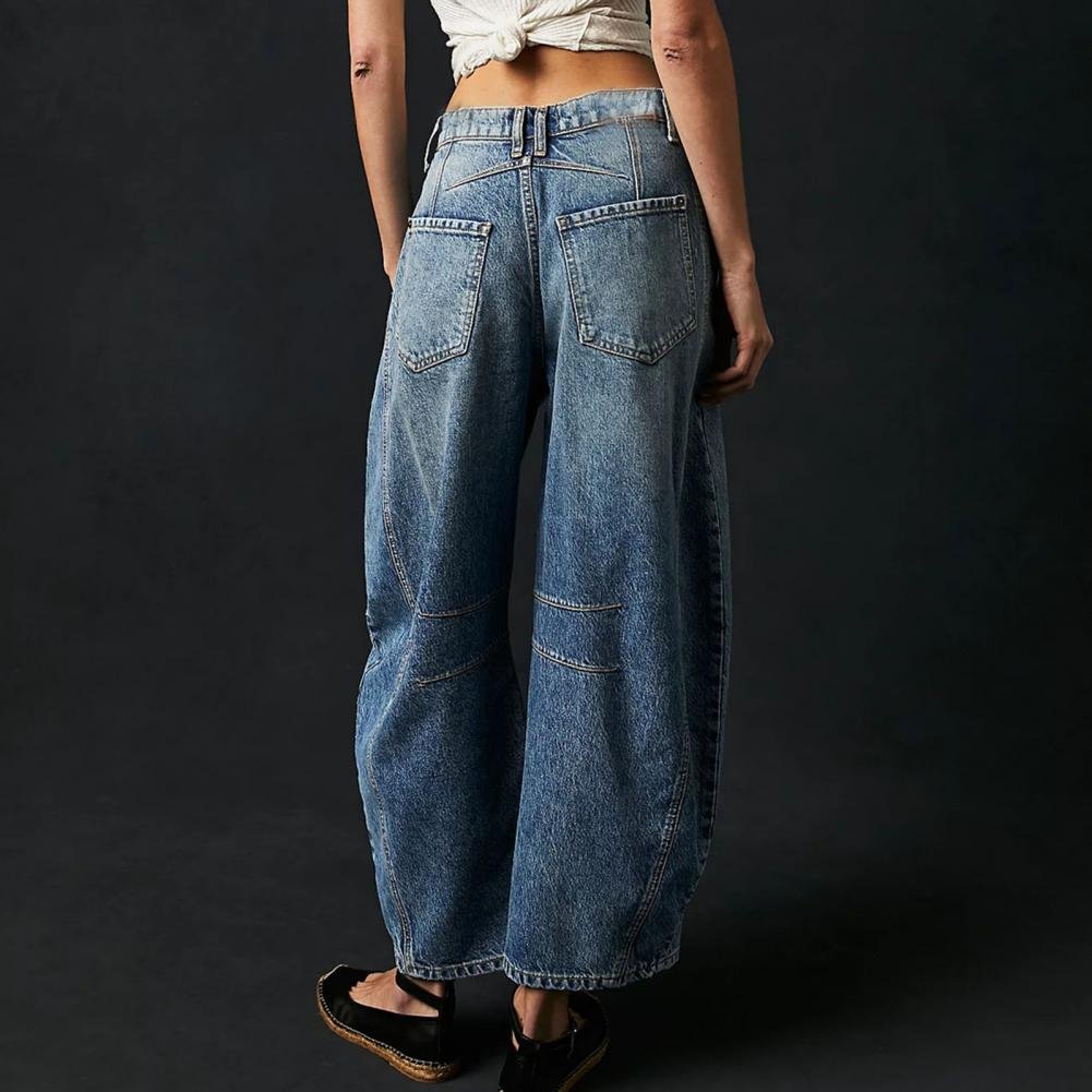 Women's High-Rise Barrel Leg Relaxed Fit Acid-Wash Jeans