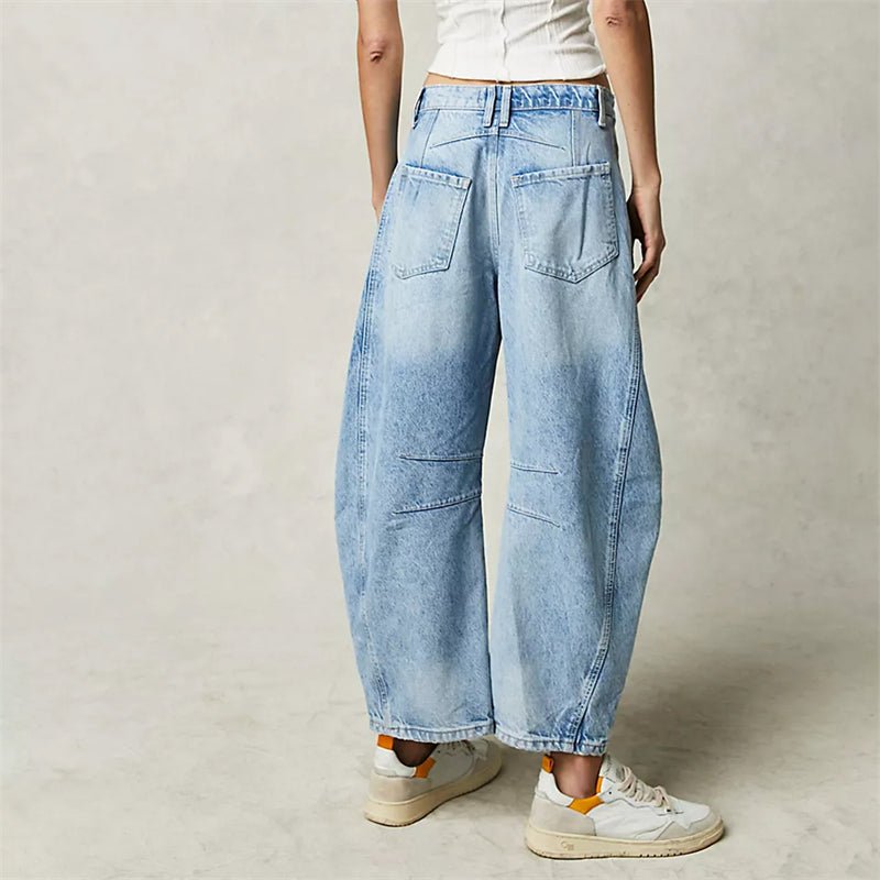 Women's High-Rise Barrel Leg Relaxed Fit Acid-Wash Jeans