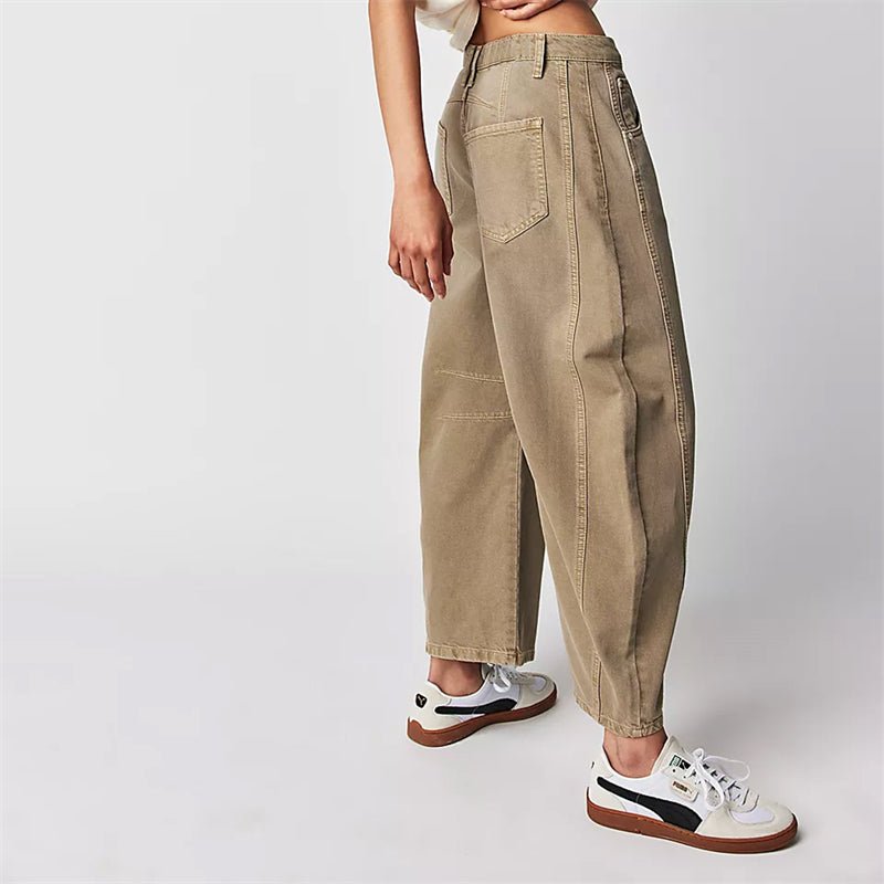 Women's High-Rise Barrel Leg Relaxed Fit Acid-Wash Jeans